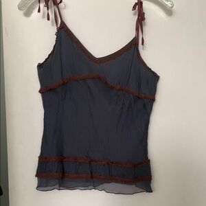 Silk Camisole in Slate Gray w/Brown Lace Details